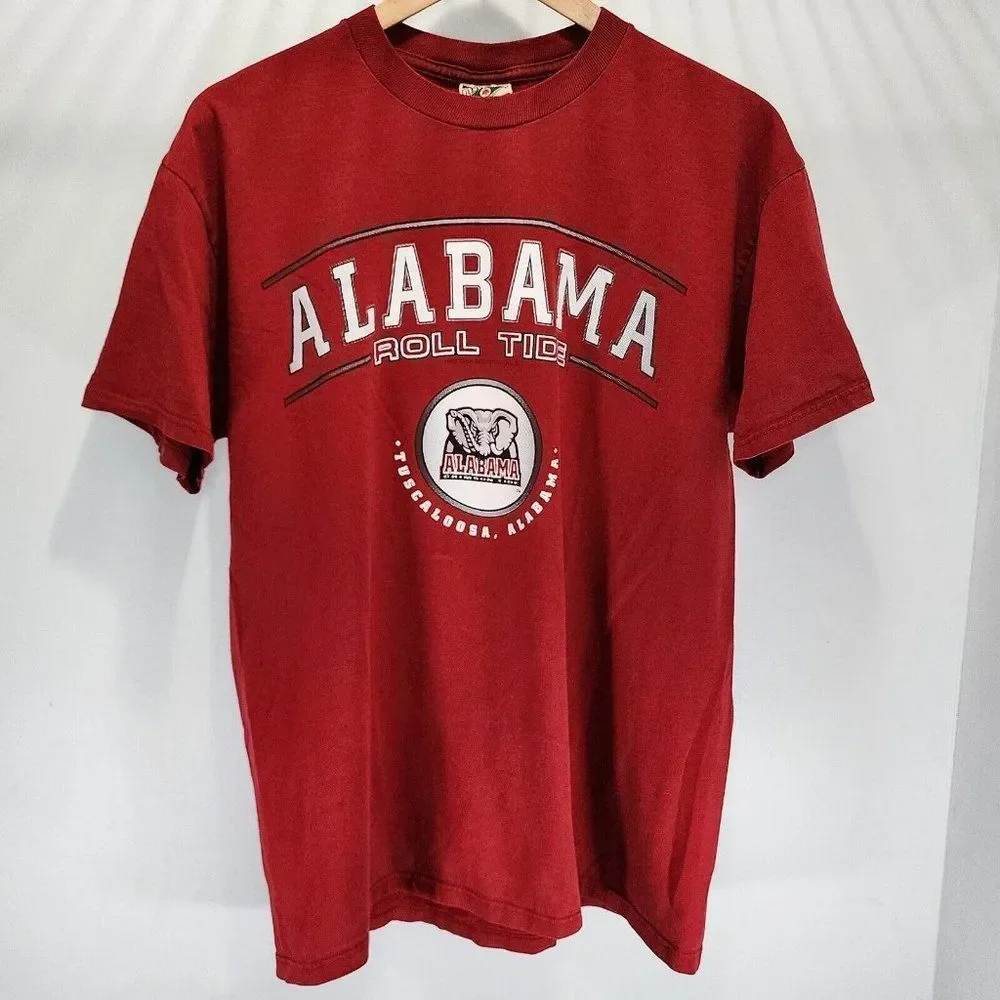 Alabama Football Crimson Tide Vintage Red Oak Shirt Red USA Made Rare Size Large